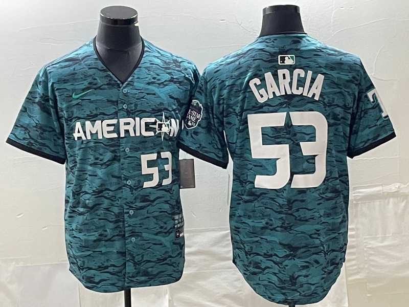 Men's Texas Rangers #53 Adolis Garcia Number Teal 2023 All Star Stitched Baseball Jersey